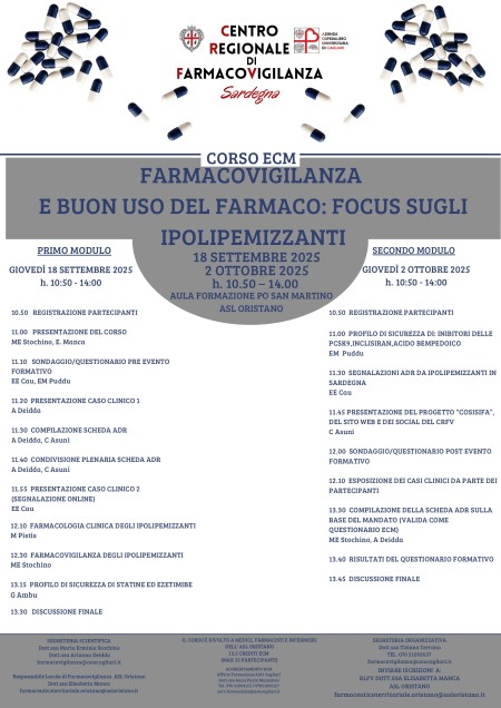 CORSO ECM FARMACOVIGILANZA E BUON USO DEL FARMACO: FOCUS SUGLI IPOLIPEMIZZANTI